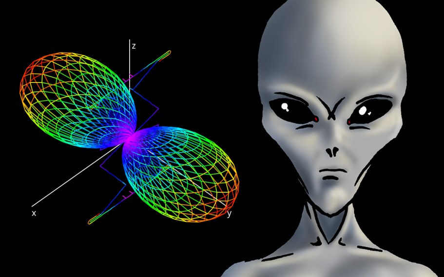 Illustration of a grey alien By MjolnirPants - Own work, CC BY-SA 4.0.  Composit image by jjahr@jeffrika.com